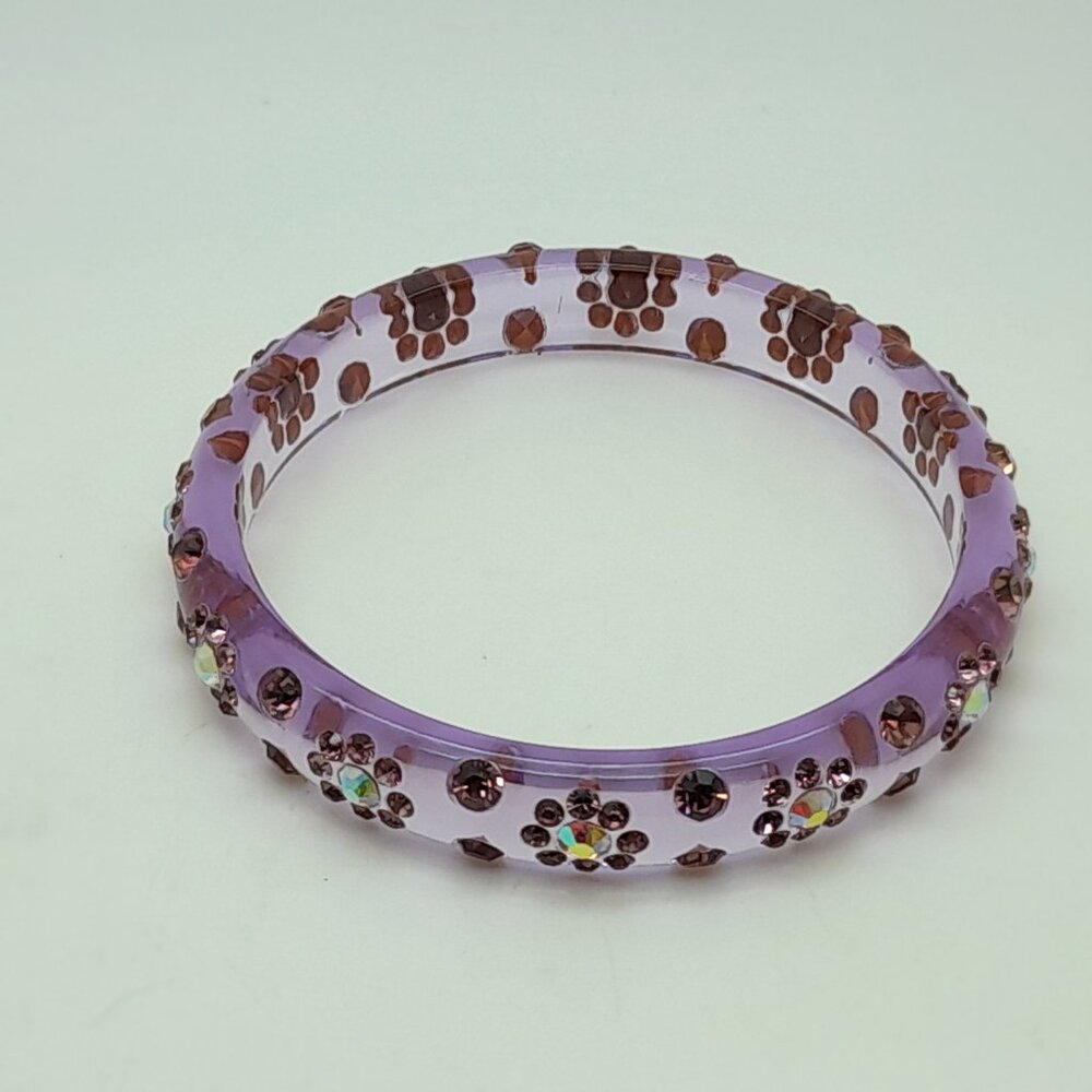light purple round transporent Plastic flower rhineston fashion bangle bracelet - Picture 5 of 5
